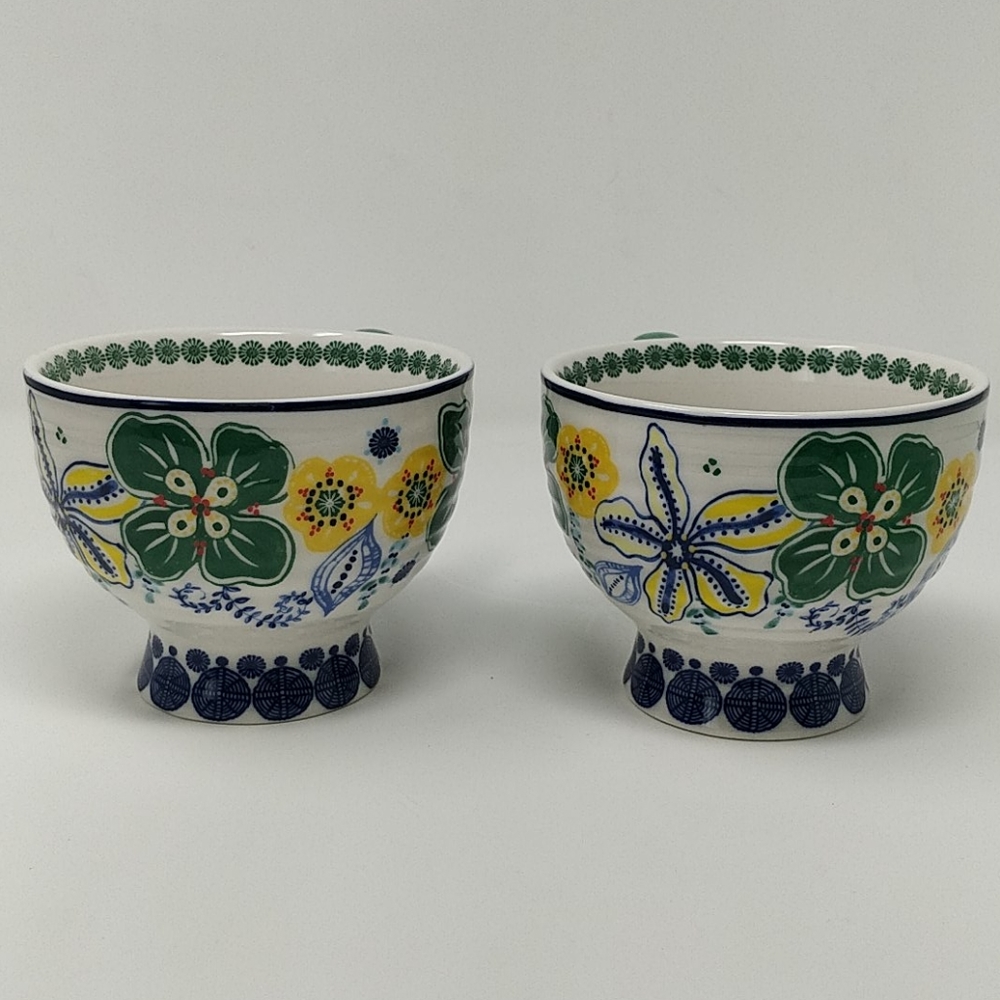 Anthropologie Large Footed Stoneware Floral Cups - Picture 2 of 7
